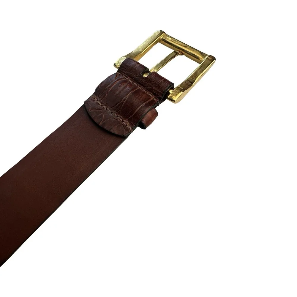 Bespoke Deep Brown Genuine Crocodile Brass Buckle Belt Size Mens 34 NWOT